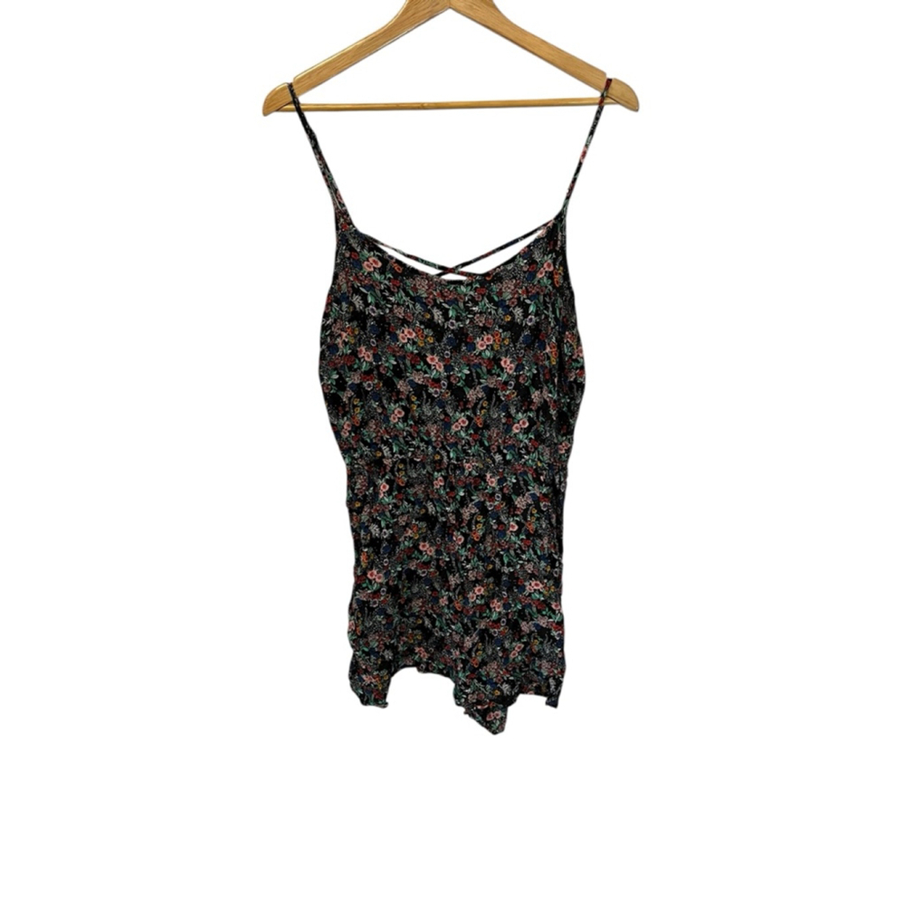 Women's H&M Black Floral Romper Adjustable Spaghetti Strap 12